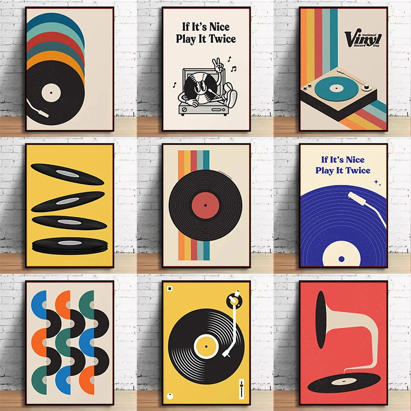 Office Furniture Used - Mid Century Vinyl Record Canvas Wall